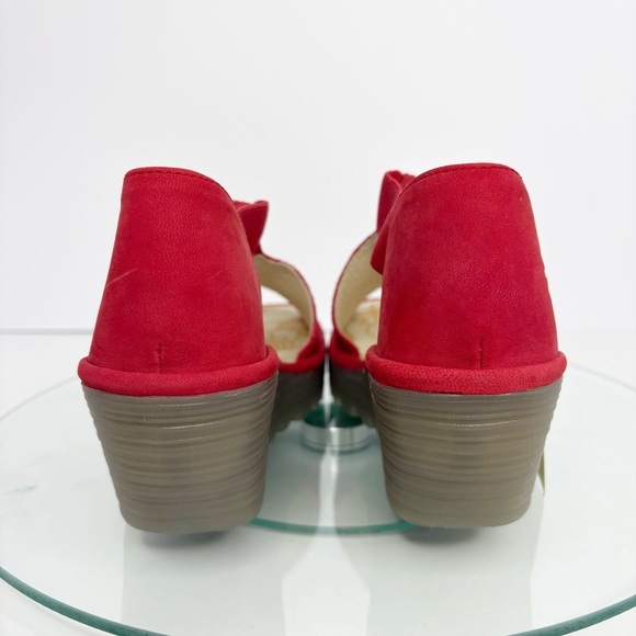 Fly London Sandal Platform Wedge Open Toe Red Women's 7/38 Perforated Leather - Picture 4 of 10